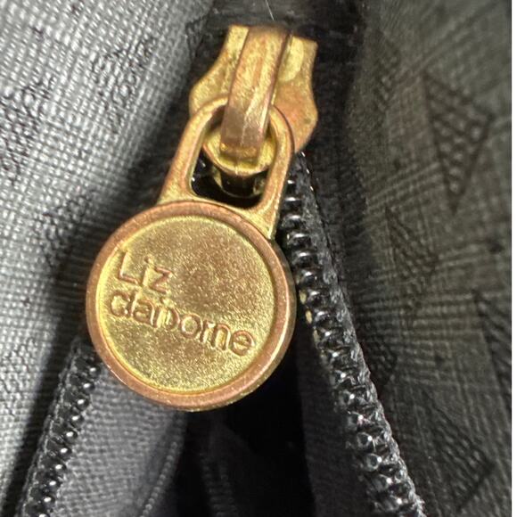 Vintage 80’s Liz Claiborne Signature Purse Crossbody Gray Black Monogram PVC - Picture 11 of 11